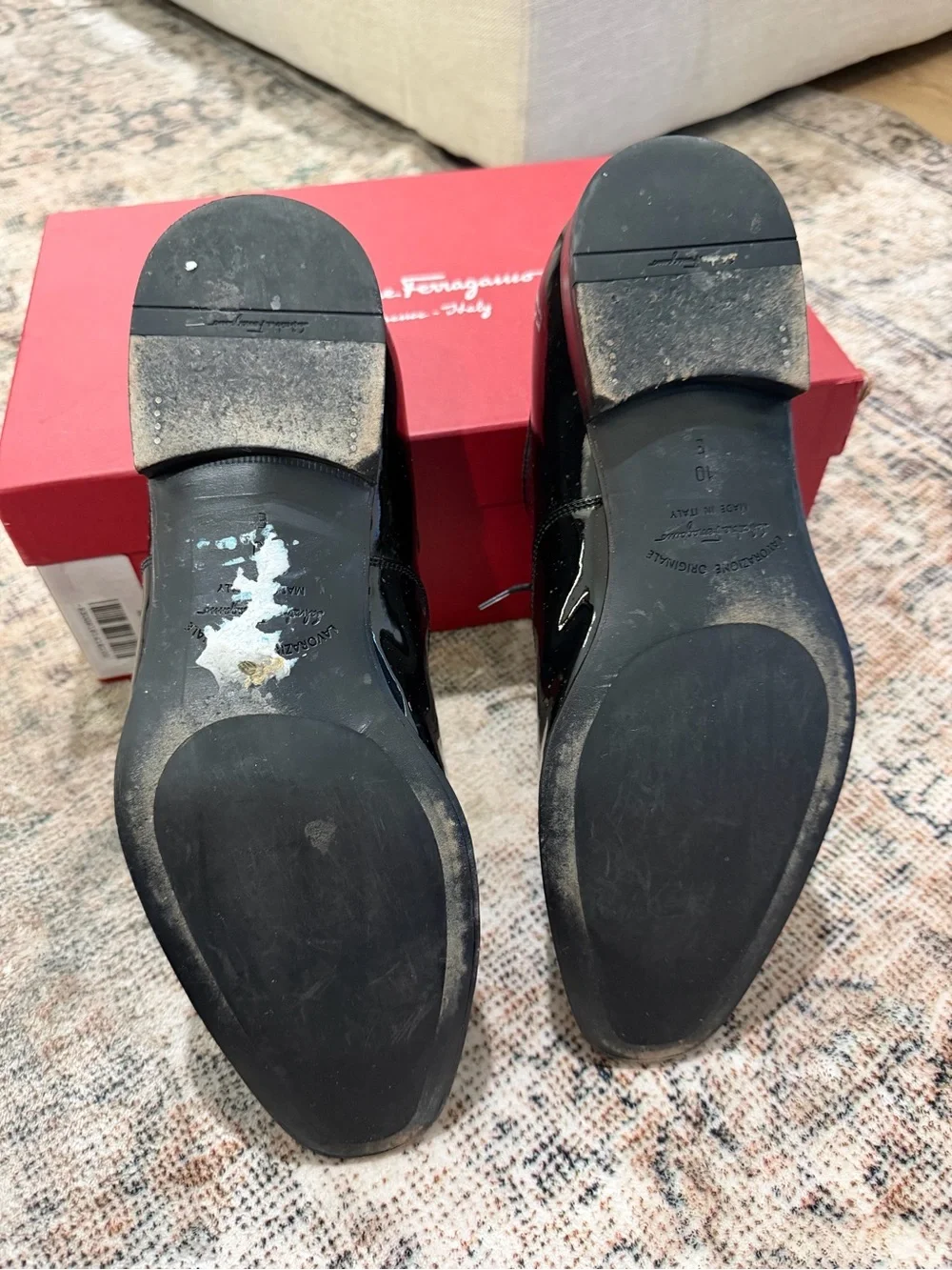Salvatore Ferragamo Black Patent Leather Lace-Up Oxfords